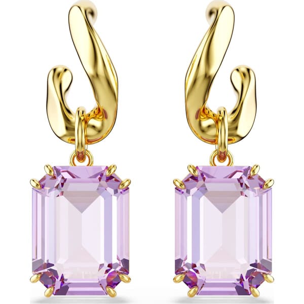 Swarovski øredobber Millenia drop earrings Octagon cut, Purple, Gold-tone plated - 5694784